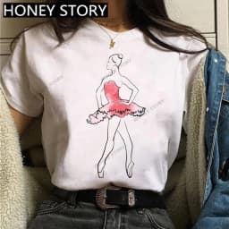 Dance Letter Print T Shirt Ballet Silhouette Monogram Print Women's T-shirt Loose Aesthetic Tops Graphic T Shirts Pro Choice