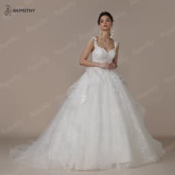BEPEITHY Customized Sweetheart Ivory Glitter Wedding Dresses For Bride Court Train Appliques Women A-line Lace Bridal Gown 2023