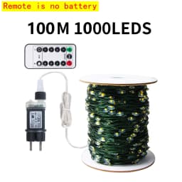 10-200M LED String Lights Fairy Green Wire Outdoor Christmas Light Tree Garland For New Year Street Home Party Wedding Decor