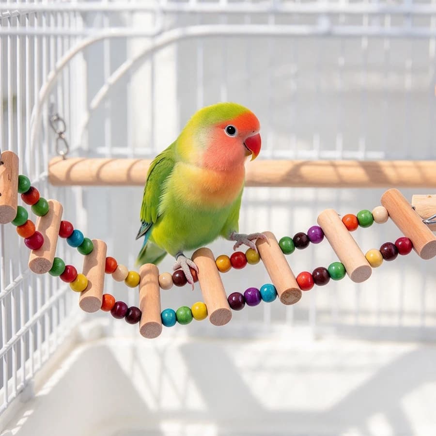 Parrot Wood Ladder Climb Cableway Bird Bites Harness Rope Accessory for Parakeet Budgie Hamster Cage Toys Home Use