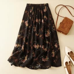 Cotton and Linen Double-layer Printed High Waist Skirt Women's Summer New Retro Artistic Loose Lace-up Casual Long Skirt