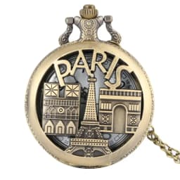Vintage Paris Eiffel Tower Notre Dame Design Quartz Pocket Watch LE LOUVRE Necklace Pendant Art Souvenir Clock for Men Women