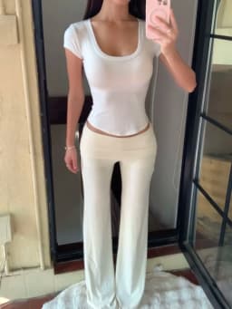 Women Folded Low Waist Cotton Jersey Foldover Pant Soot