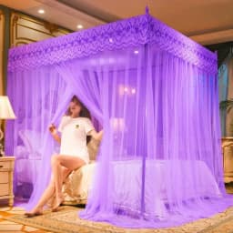 Romantic Lace Pleated Mosquito Net Embroidery Breathable Square Queen Double Bed Net Canopy Not Included Stainless Steel Bracket