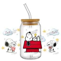cartoon dog pattern 16OZ UV DTF Cup Wrap Stickers Waterproof Durable DIY Snoopy Design For Libbey Glass Home decoration