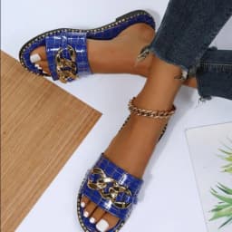 New Arrivals Designer Wholesale Summer Chain Women's Flat Slippers And Bag Set Beach Ladies Platform Sandals Matching Purse Set