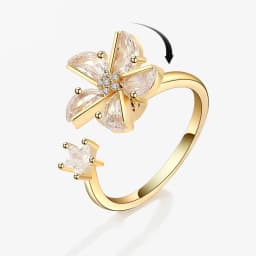 SMJEL Flower Shiny Rhinestone Rotatable Fidget Spinner Ring for Women Anti Anxiety Butterfly Animal Design Anti Stress Accessory