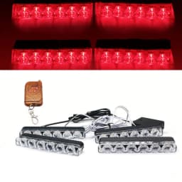 4Pcs White Yellow Grill Car LED Light Strobe Red Blue Emergency Remote Wireless Control Flash Signal Fireman Beacon Warning Lamp