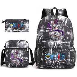 One Piece Luffy Anime Print School Backpack Set 3-in-1 Shoulder Bag Pencil Case for Boys Girls Kids Bookbag