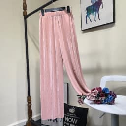 Summer Thin Chiffon Wide Leg Pants For Women Casual Candy Color Loose Long Pants Lady Solid Color Straight Pleated Trousers