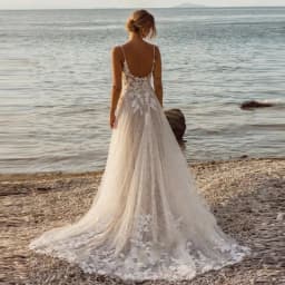 Customized Luxury Backless Wedding Dress Princess Buttons Exquisite Applique V-Neck Spaghetti Strap Gown Vestido De Novia 2023