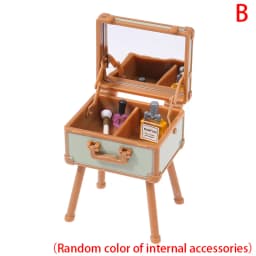 1Set 1:12 Dollhouse Mini Vanity Cosmetic Case Lipstick Perfume Air Cushion Mirror With Holder Furniture Decor Play House Toys