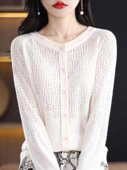 Spring Autumn Women Wool Blend Sweater O-neck Hollow Out Cardigan New Fashion Casual Knitted Slim Soft Jacket Bottoming Tops