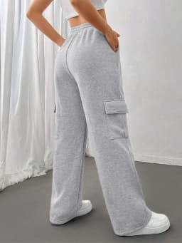 Women's Solid Thermal Lined Pants, Casual Comfy Side Pocket Drawstring Trousers for Winter, Women's Bottoms for Sport Daily Wear