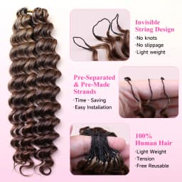 4 27 Highlight Deep Wave Feather Crochet 100% Human Hair Pre Looped Invisible Miracle Knots Hair Feathered Crochet Human Hair Boho Braids Deep Curly Vietnamese Highlights Colored Bundles Remy Human Hair Weave Bundles