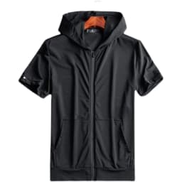 Summer Thin Ice Silk Hoodie Men's Half Sleeve Zipper Loose Open Cardigan Short Sleeve Mesh Sports Sweatshirt Jacket Trendy