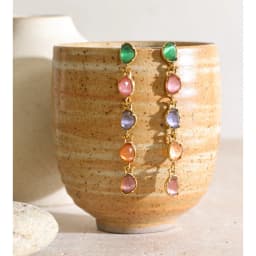 Yhpup Stainless Steel Multicolor Stone Dangle Earrings 18K Gold Color PVD Plated Long Exquisite Charm Jewelry