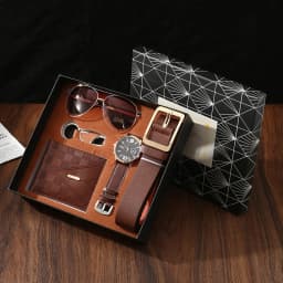 New Men Gift Set with Box Watch Keychain Sunglasses Belt and Wallet Set for Men Father's Day Gift Set Box for Boyfriend Husband