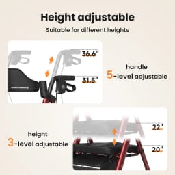 MaiDeSiTe Elderly Walker Foldable with Seat Durable Steel Frame 8-Inch Large Wheels for Mobility Aid