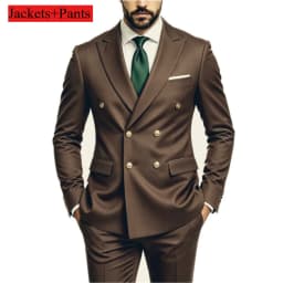 Men's Peak Lapel Double Breasted Golden Button Flap Pocket Business Commute Suit Men Trending Luxury Formal Slim Fit Groom Suit