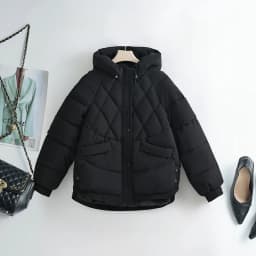 Autumn Winter Down Jackets Fashion Solid Women's Parka Hooded Down Cotton Padded Coats Long Sleeve Zipper Simple Female Outwear