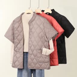 Women's Cotton Jacket Short Sleeve Button Stand Collar Inner Liner Shoulder Protector Pocket Autumn Winter Warm Vest