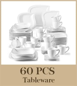 MALACASA 30/60 Piece White Porcelain Dinner Set with Cups Saucers Dessert Soup Dinner Plates Tableware Service for 6/12
