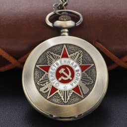 Old Craft Stalin Head Statue Quartz Pocket Watch Silver Steel Text Carved Case Clock Best Souvenir for Men's Festivals Gift