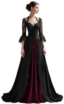 Customized Elegant Gothic Wedding Dresses for Bride 3/4 Sleeves Black Lace Appliques Bridal Gowns A-Line Sweet Wedding Gowns