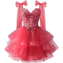 Bow Shoulder Strap Layered Chiffon Dress Starry Lace Three-dimensional Decal Youth Short Dance Sequin Dress Customized