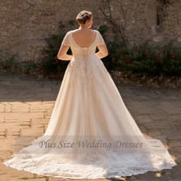 Classic Wedding Dresses Plus Size V Neck Short Sleeves Bride Gowns Appliques Sweep Train Tulle A-Line Vestidos De PSL980015