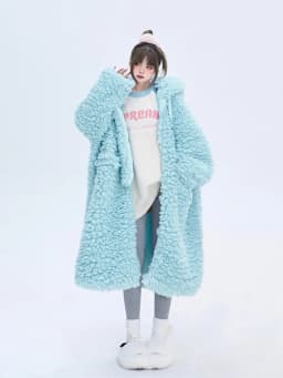 Lautaro Winter Long Oversized Casual Thick Warm Blue Thick Warm Fuzzy Fluffy Faux Fur Coat Women with Hood Zipper Fashion 2023