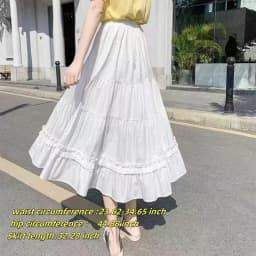 Patchwork Mesh White Elastic Waist A-line Casual Long Skirt Solid Simple For Women's Clothes Korean Preyy Chic Sweet Fashion New