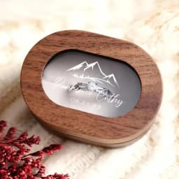 Personalized Oval Walnut Wood Ring Box Velvet Liner Custom Laser Engraved Color Print Wedding Proposal Ring Bearer Gift for Her