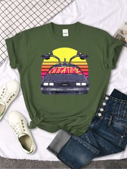 T shirt women's Back To The Future car pattern print tops women fashion Vintage O-neck Tshirt Casual Loose vitality tees