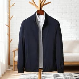 Men Windproof Jacket Men's Stand Collar Jacket Windproof Long Sleeve Outerwear with Zipper Closure Smart Temperament Coat