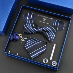 Luxury Neck Tie Set For Men Classic Brand Necktie Bowtie Hanky Cufflinks Floral Brooches Tie Clip Set Wedding Business Box Gift
