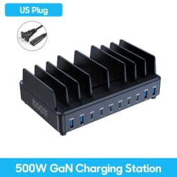 500W USB C Charger 10 Ports GaN Charging Station Stand PD 100W Fast Charge for MacBook Pro iPhone Samsung Laptops Tablets