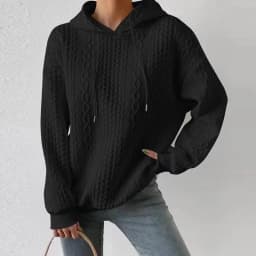 Women's Oversized Medium Weight Long Sleeve Solid Color Hoodie with Drawstring Casual Mid-Length Jacquard Women's Sweatshirt