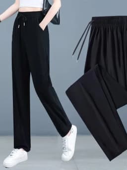Summer Hit Thin Ice Silk Sports Pants Women's Casual Straight Leg High Waist Quick Dry Elasticity Air Conditioned Loose Fit