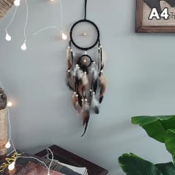 1 Pc Indian Dream Catcher with Brown Feathers - Wall Hanging Dream Catcher Bedroom Accessories - Wind Chime Dream Catcher