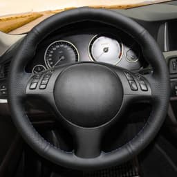 Black Genuine Leather Suede DIY Hand-Stitched Car Steering Wheel Cover For BMW M Sport E46 330i 330Ci E39 540i 525i 530i M3 E46