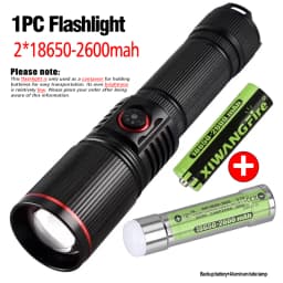 Aluminum Alloy White Laser Powerful LEP Flashlight 18650 or 21700 Battery Zoom Torch Light Lamp with Tail Rope Power Indicator