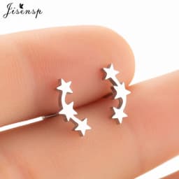 Korean Style Star Moon Ear Studs for Girls Minimalist Cat Puzzle Leaf Dinosaur Earrings Black Stainless Steel Jewelry Oorbellen