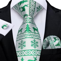 Blue Green Christmas Men tie Set with Handkerchief Cufflinks Wedding Prom Groom Accessories Perfect Gift for Men