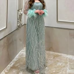Customized Feathers Beaded Sequin Long Sleeves Evening Gala Wedding Dresses 2026 Floor Length Satin Tulle Bridal Gowns For Women