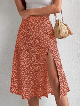 Spring and summer new women's versatile floral zipper split A-line skirt
