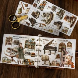 2pcs Light Retro Material PVC Transfer Printing Stickers Bookstore Corner Series Collage Junk Journal Art Decoration Supplies