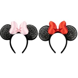 3D Velvet Mouse Ears Headband with Pearls Beads, Red Bow Hairband, Park Party Headwear for Women Girls Hair Accessories