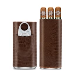 3-pack Cigar Case Portable Leather Holder Box Storage with Stainless Steel Sharp Cigar Cutter Luxury Smoking Accessories CH-24FA